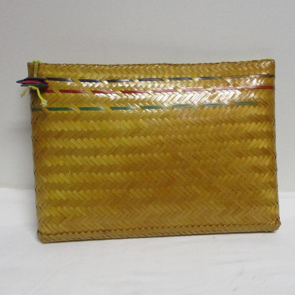 Vintage Large Zippered Natural Woven Rattan Bag